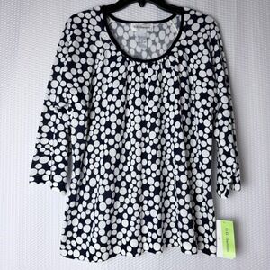 C.D. Daniels Sweater Women 1X Navy White Polka Dot 3/4 Sleeve Scoop Neck L9534ST